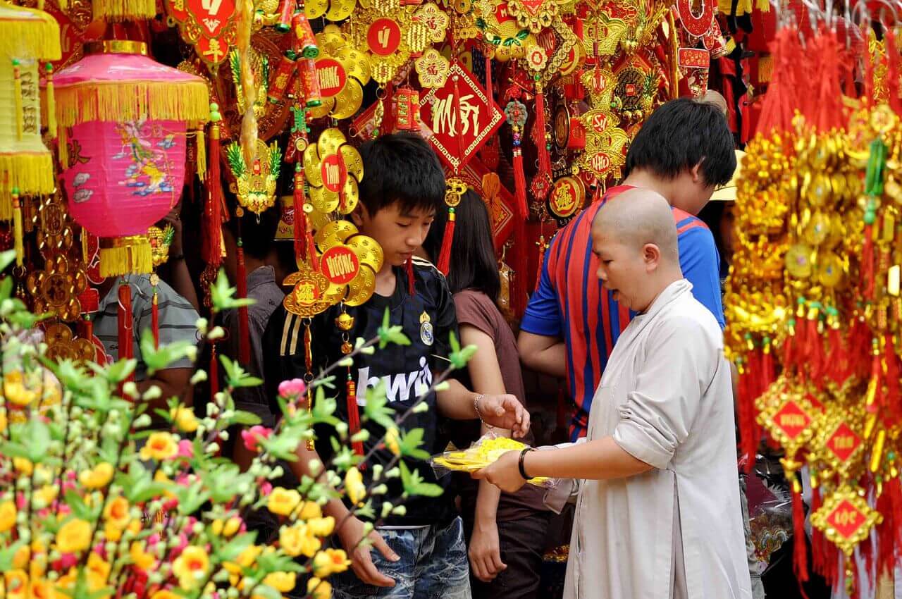 Monk shopping before Tet