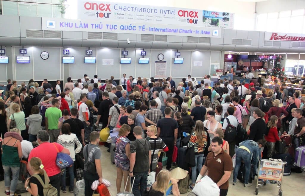 Long line for a check-in