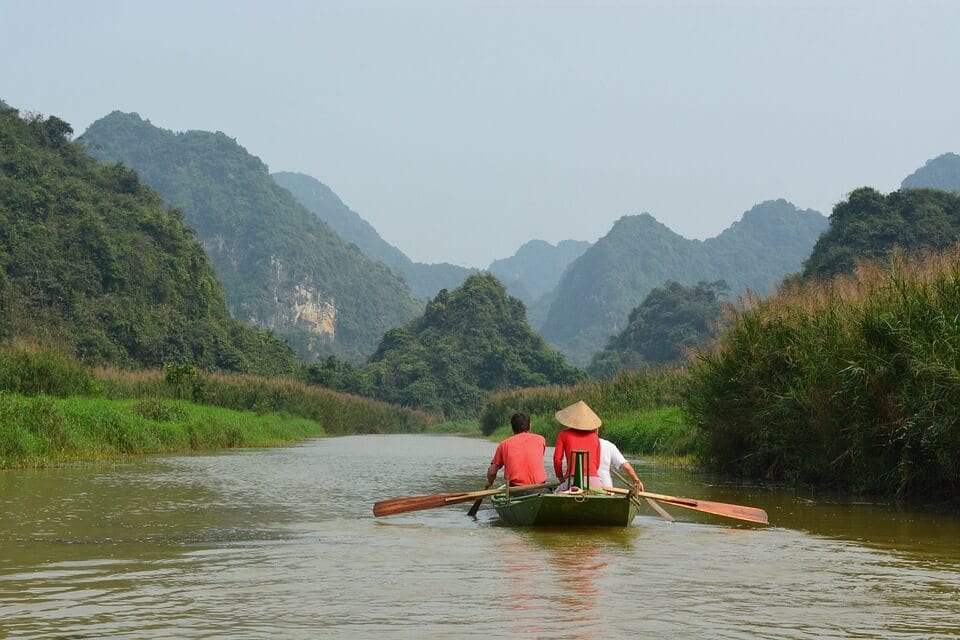 Vietnamese fishermen in a boat