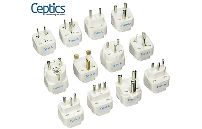 Ceptics 12Pcs International Travel Worldwide Grounded Universal Plug Adapter Set